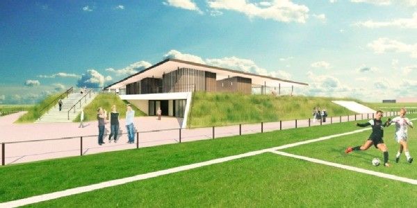 Een artistieke impressie van de nieuwbouw van architectenbureau Grosfeld Bekkers Van der Velde.