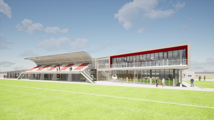 De entree van het nieuwe sportcomplex. (Impressies: MAD)