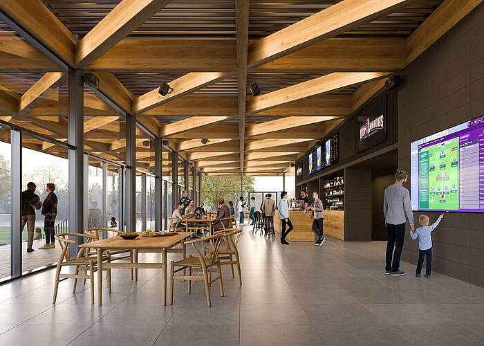 Een artistieke impressie van de binnenkant van het nieuwe clubgebouw (llustratie: gemeente Utrecht)